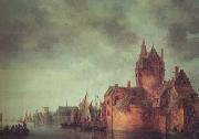 Jan van  Goyen A Castle by a River with Shipping at a Quay (nn03) oil painting